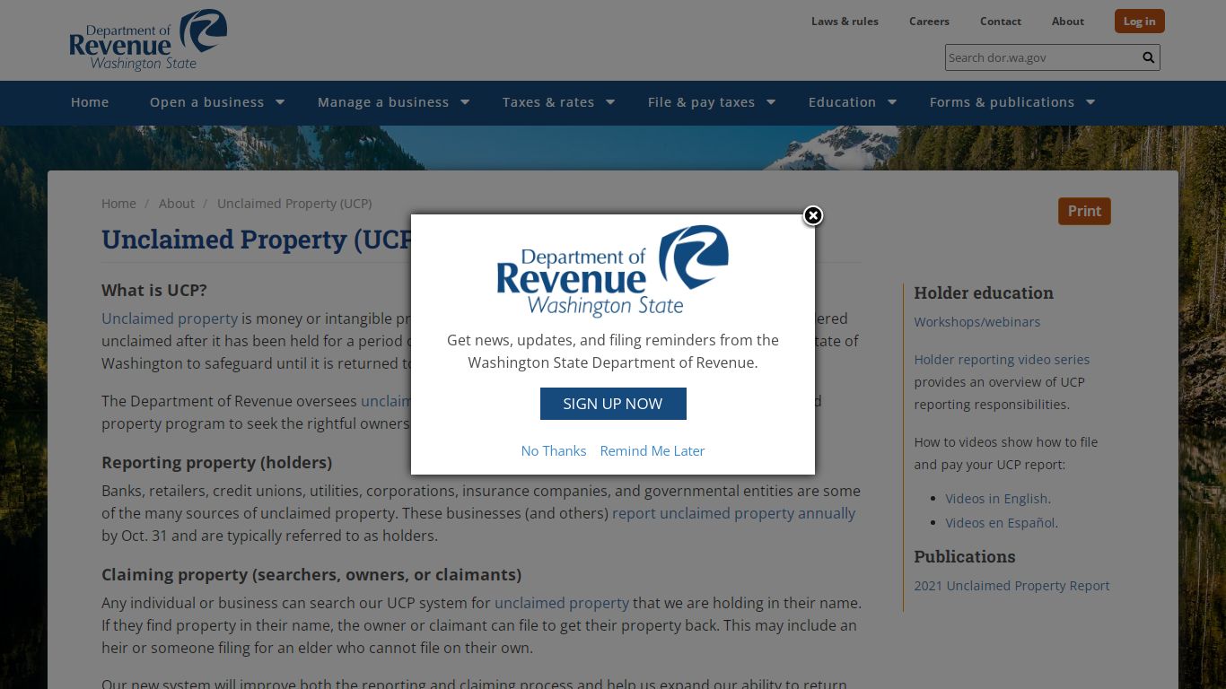 Unclaimed Property (UCP) | Washington Department of Revenue